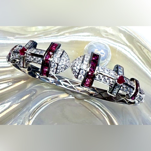 BR101.5CT Natural RUBY SERPENTINE BANGLE Rhodium plated over S925 PURE LUXURY